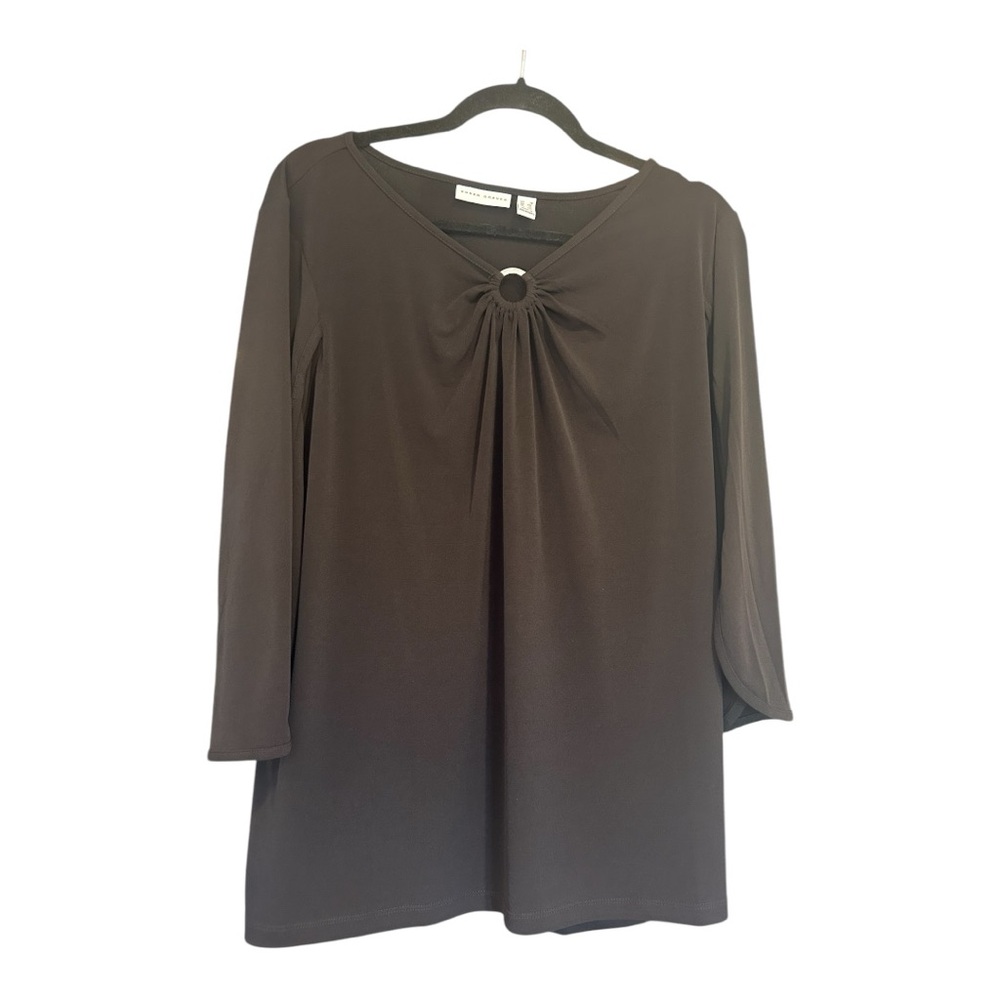 Susan Graver Liquid Knit Tunic Top Keyhole Neck Black Womens Size 1X Office